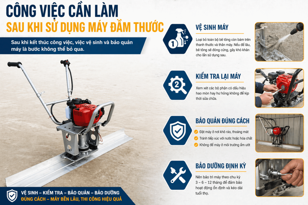 Cách sử dụng máy đầm thước đúng kỹ thuật giúp thi công bê tông nhanh – chuẩn – tiết kiệm