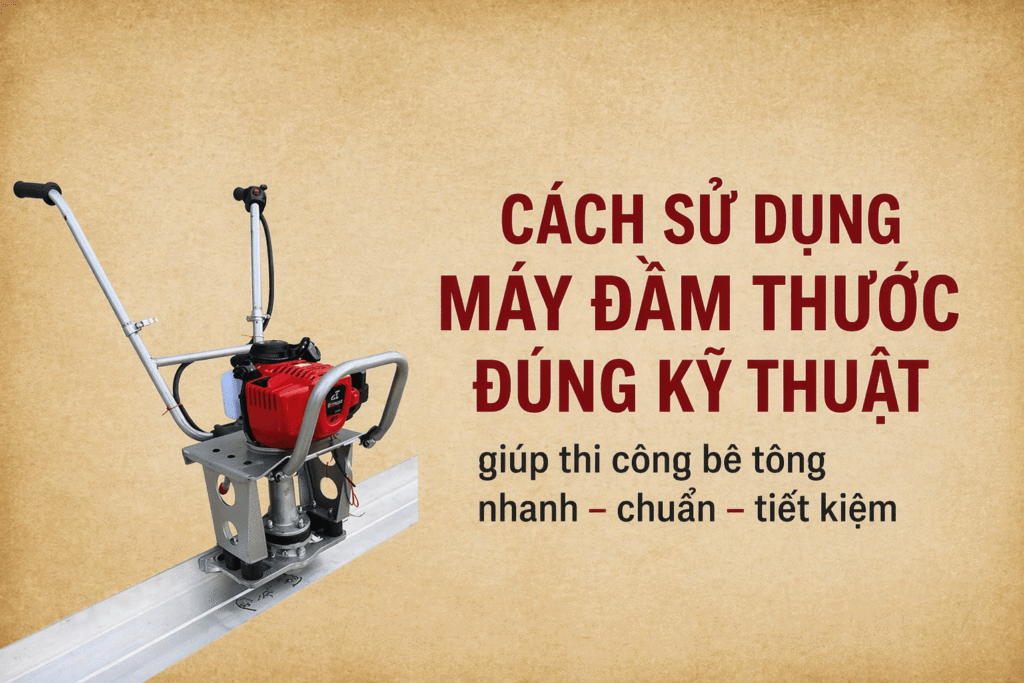 Cách sử dụng máy đầm thước đúng kỹ thuật giúp thi công bê tông nhanh – chuẩn – tiết kiệm