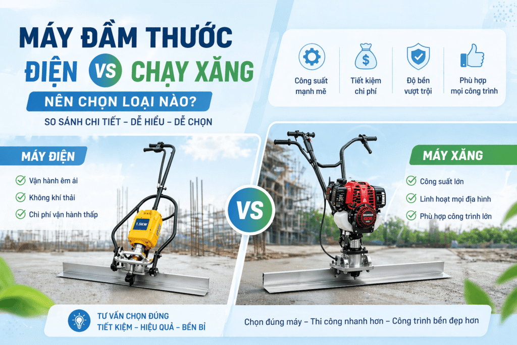 Chọn máy đầm thước chạy điện hay chạy xăng