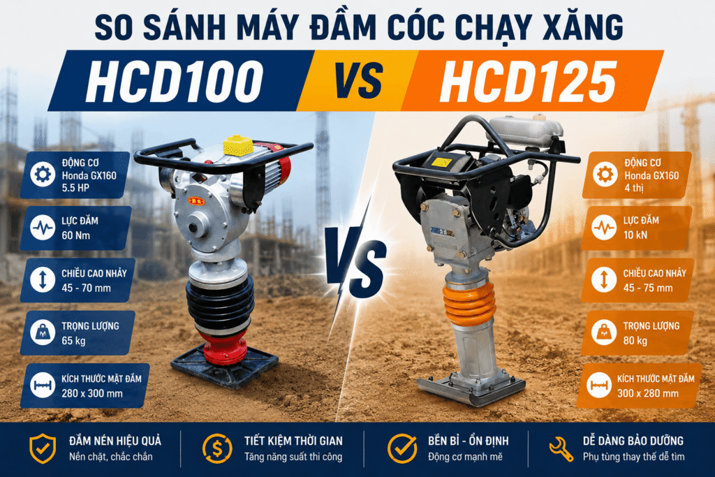 So Sánh Máy Đầm Cóc Chạy Xăng HCD125 Và HCD100
