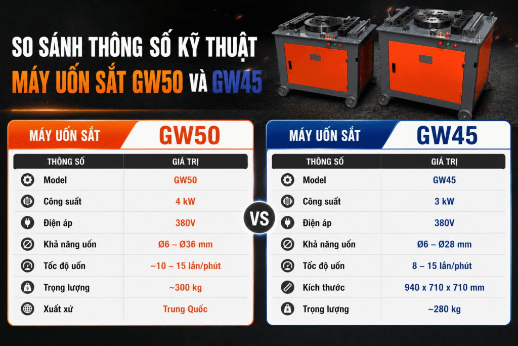 So sánh máy uốn sắt GW50 và GW45