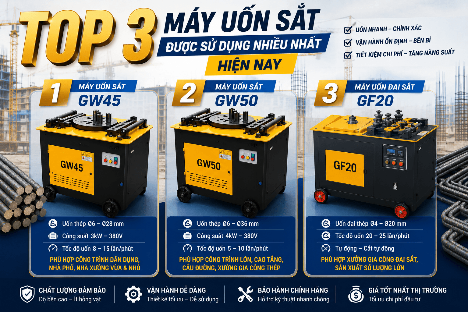 Top 3 Máy Uốn Sắt Đáng Mua Nhất 2026 Cho Mọi Công Trình
